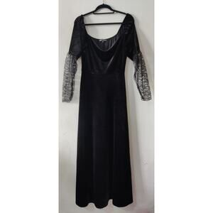 Black Velvet Maxi Dress Whimsigoth Sz L Off Shoulder Gothic Witchy Mesh Sleeves